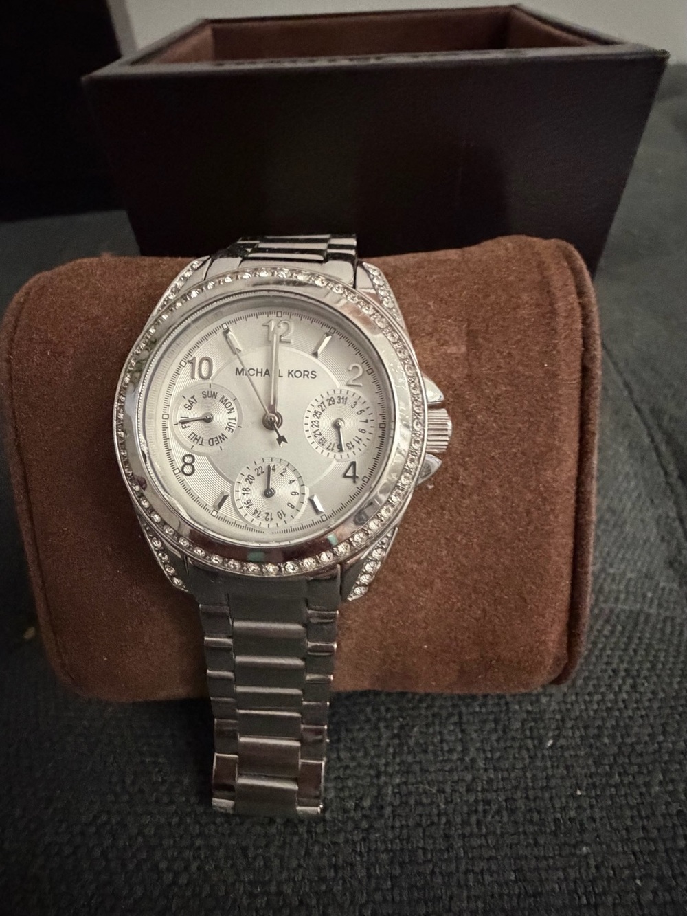 Michael Kors Silver Crystal-Trim Stainless Steel Chronograph Watch